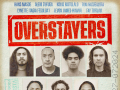 poster for the Overstayers play. Text describing the play and 7 'mugshot' style portraits of the actors. 