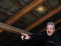 Inspecting old insulation in a home