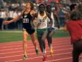 Filbert Bayi holds off John Walker to win the 1500 m