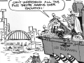 USS Buchanan entering Sydney Harbour anti-nuclear cartoon