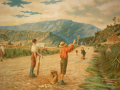 Boys playing cricket, about 1896
