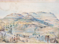 Stockaded hills and pa, 1830s painting