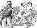 Cartoon showing a bare-knuckle boxing bout, 1889