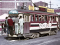 The second-to-last tram at the railway station stop on its way to Newtown