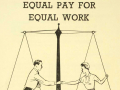 Man and women on scales under heading 'Equal Pay for Equal Work'