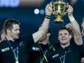 Richie McCaw and Dan Carter with the Webb Ellis Cup