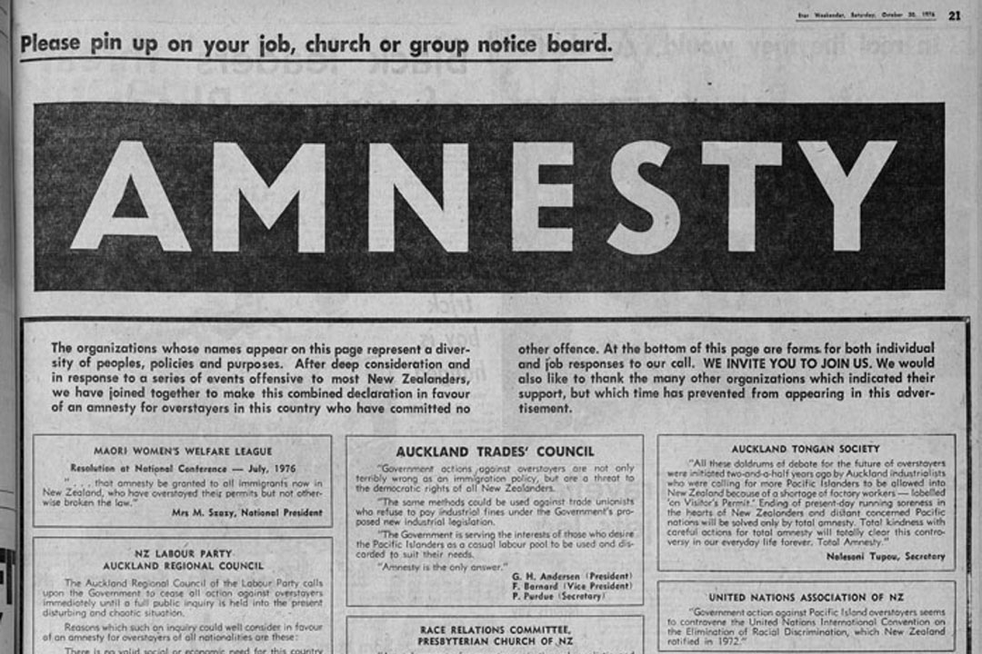 Newspaper page with the word 'Amnesty' in caps at the top