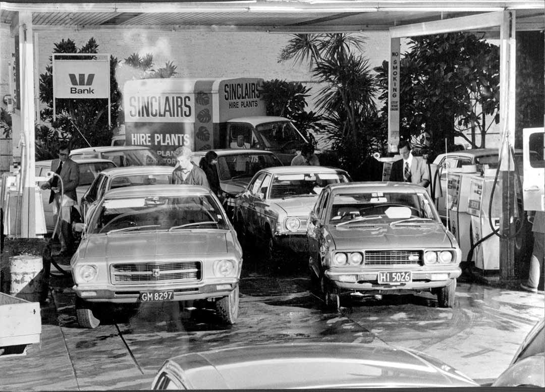 Cars filling up at a petrol station