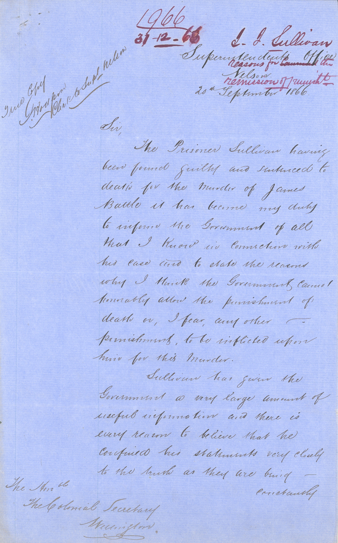 Handwritten letter on blue paper