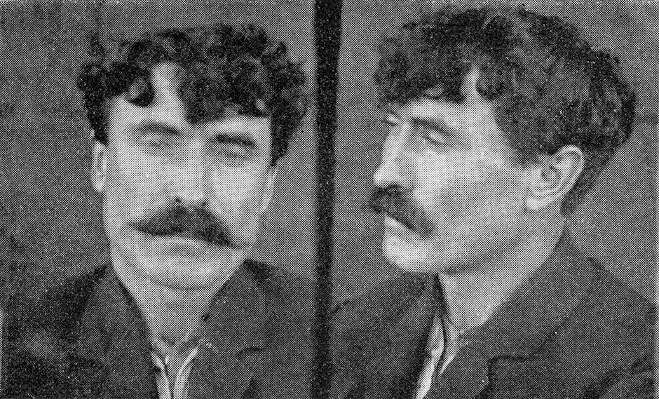 Mugshots of man with dark hair and moustache