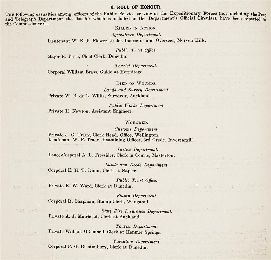 Roll of honour in <em>Public Service Official Circular</em>