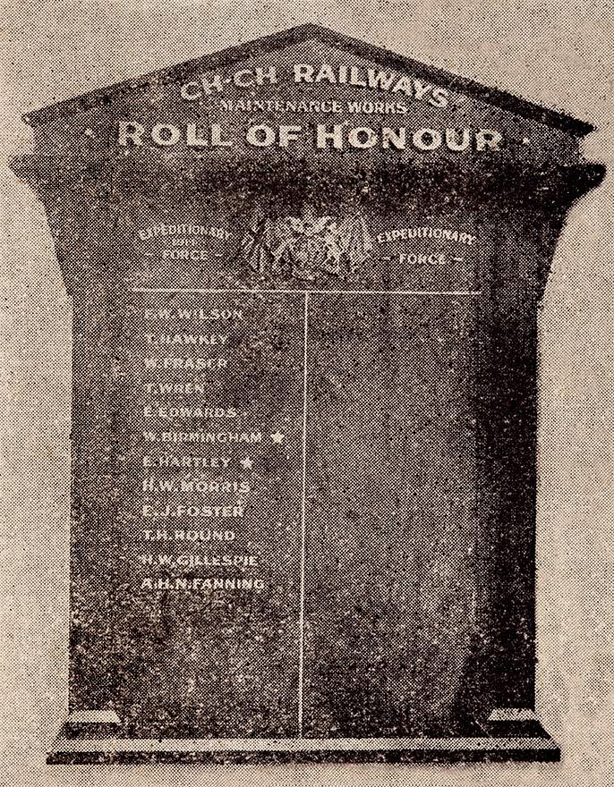 Christchurch railway workshops roll of honour board