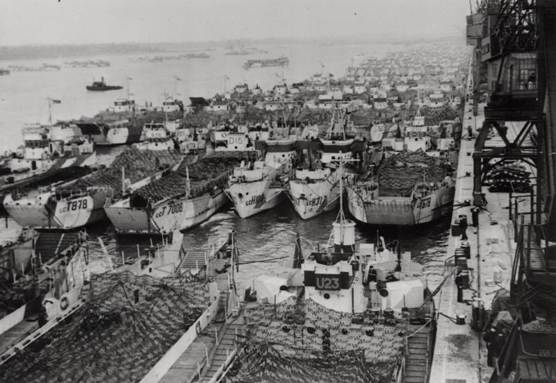 Landing craft in Southampton before D-Day