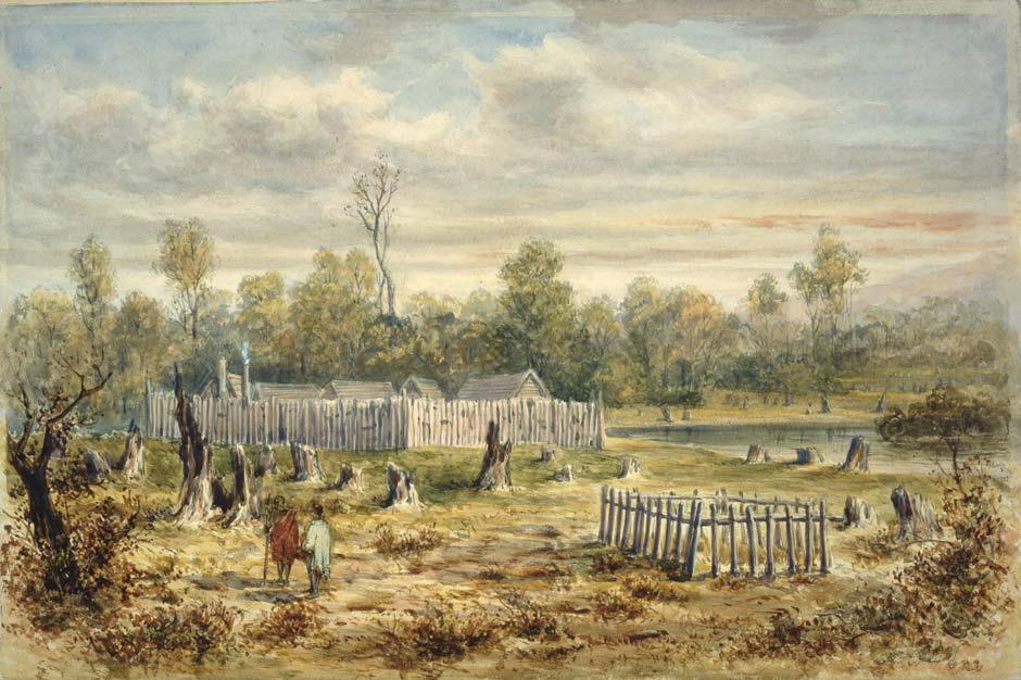 Painting of Boulcott's stockade in Hutt Valley
