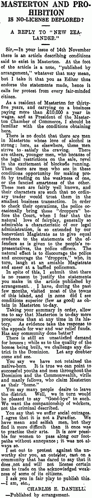 The no-license debate in Masterton