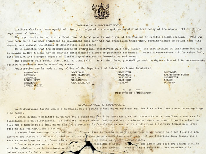 Immigration notice, 1976