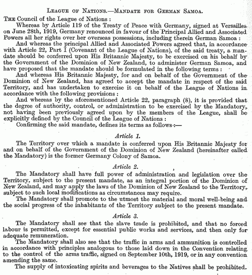 League of Nations Mandate for German Samoa