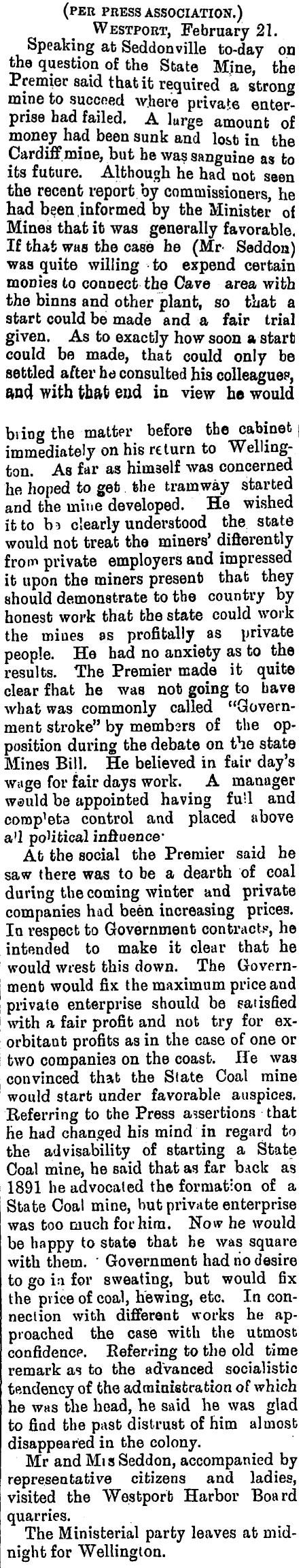 Premier Seddon promotes state mining