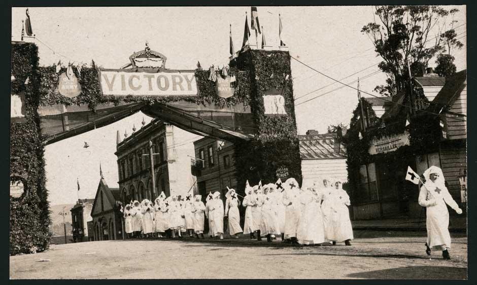 Red Cross nurses in peace celebrations procession