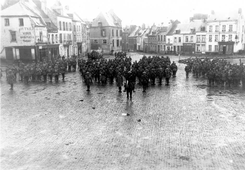 New Zealand troops on parade in Le Quesnoy