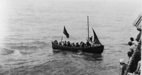 Rescuing survivors from torpedoed merchant ship