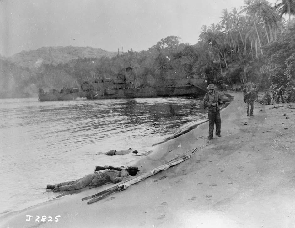Bodies on the beach during Pacific war