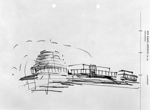 Basil Spence's first pencil impression of the Beehive