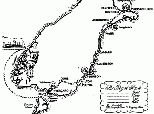 Royal tour route, Ashburton-Bluff, 1954