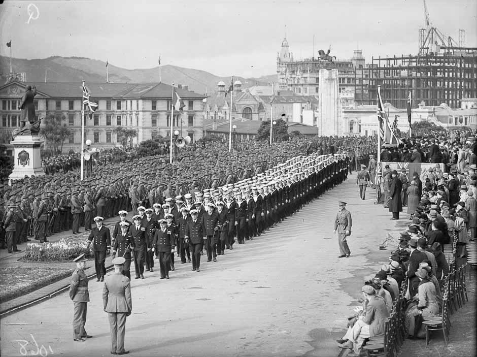 Military parade outside Parliament, 1940