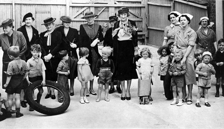 Kids and adults at nursery