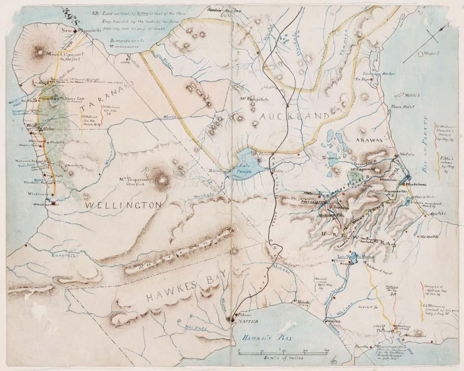 Map showing Tītokowaru's southern Taranaki campaigns