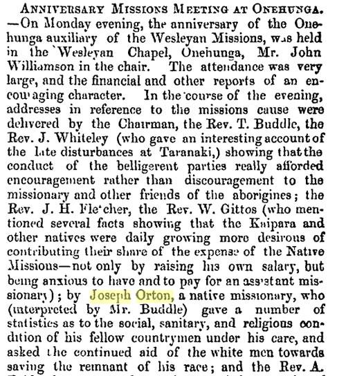 Report from Joseph Orton