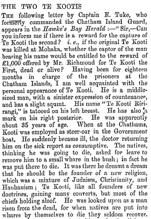 Te Kooti on Chatham Island