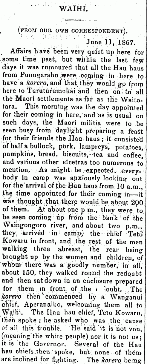 Report of Tītokowaru meeting at Waihī