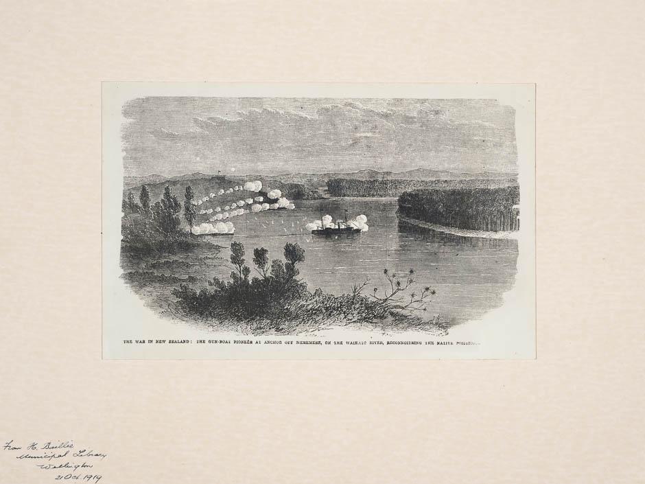 The gunboat <em>Pioneer</em> at anchor off Meremere