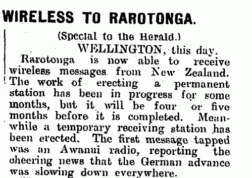 Wireless station established in Rarotonga
