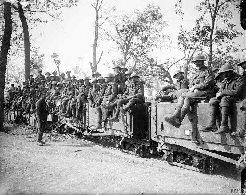 Troops on light rail near Polygon Wood, Belgium
