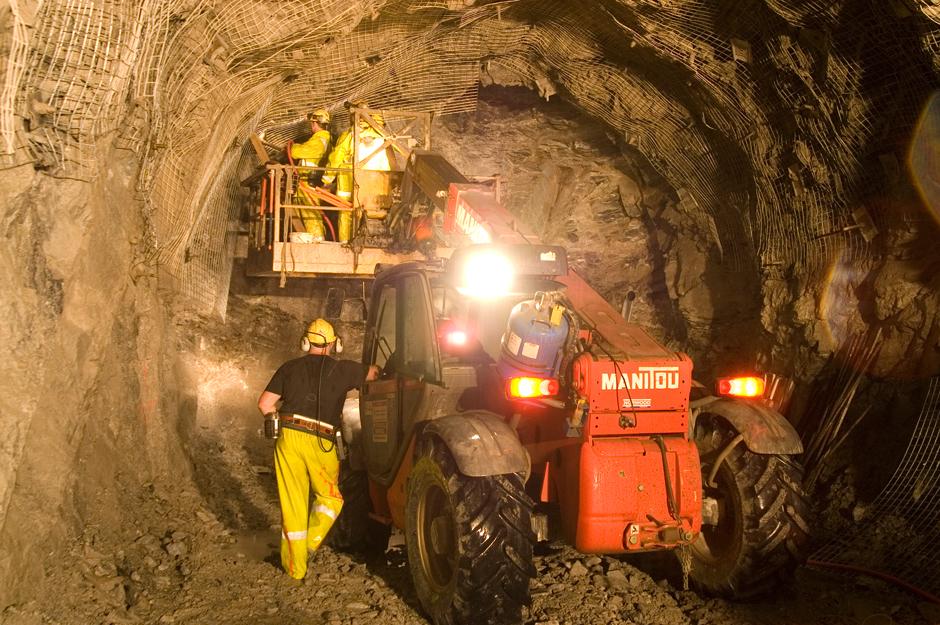 Excavating rock in Pike River access tunnel