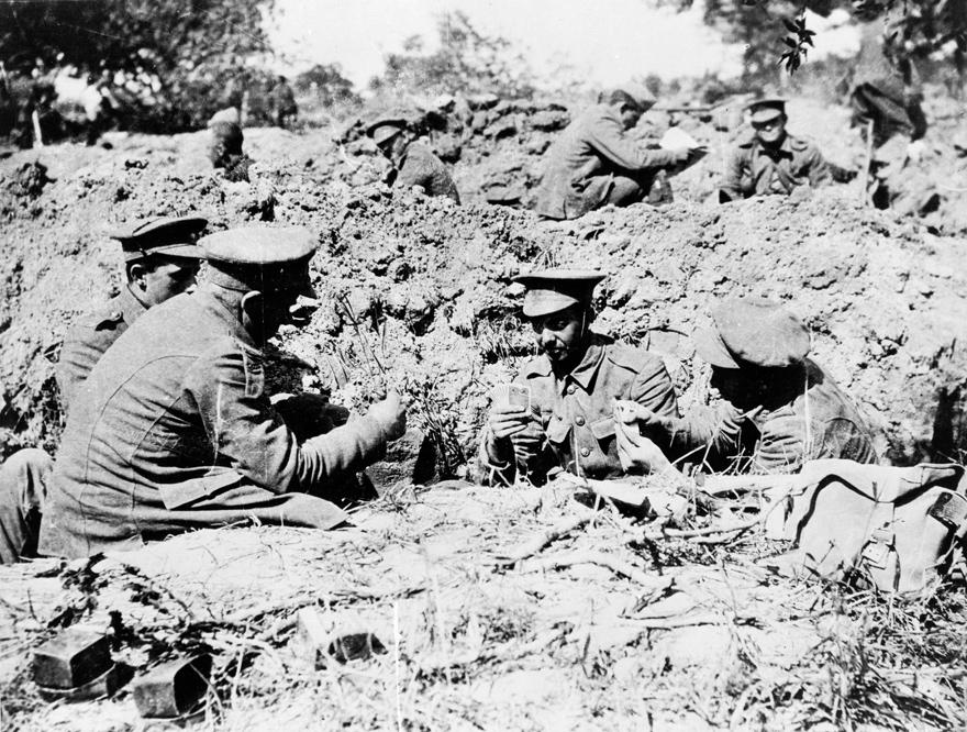 New Zealand troops playing cards