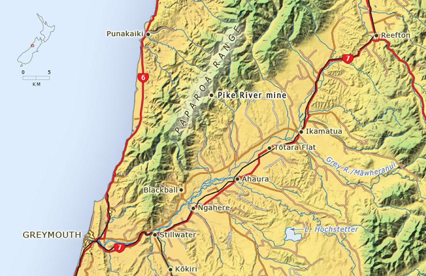 Pike River mine location map