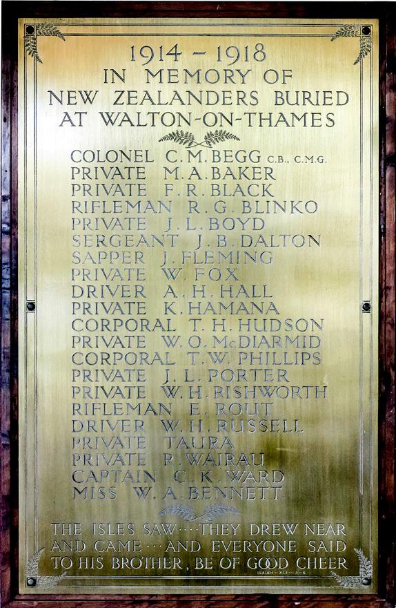 Walton-on-Thames NZ General Hospital Roll of Honour