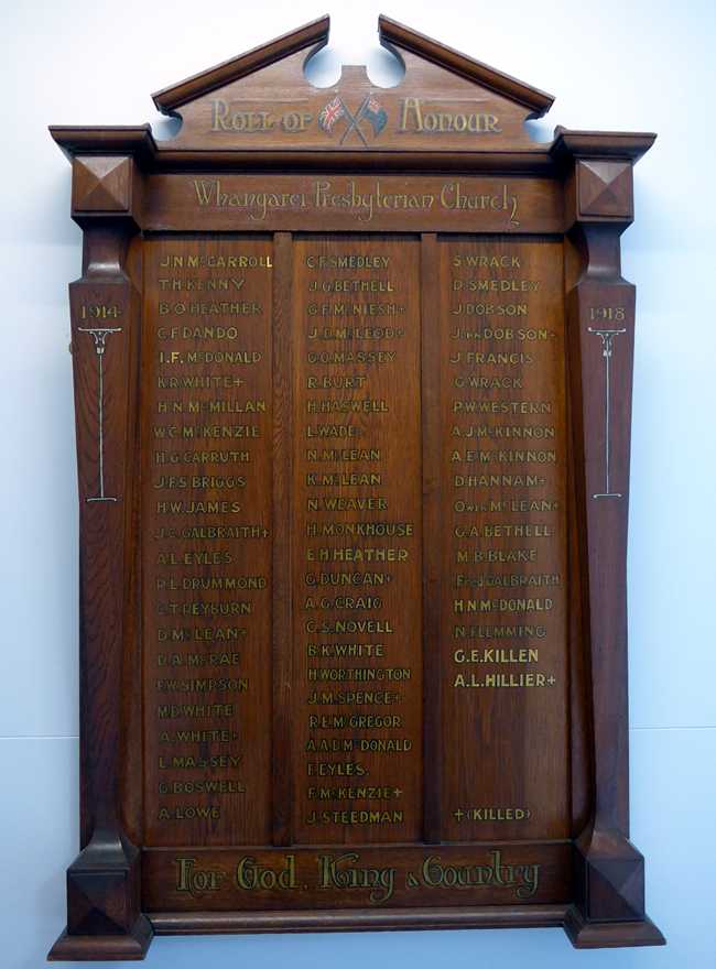 Whangārei Presbyterian church roll of honour board